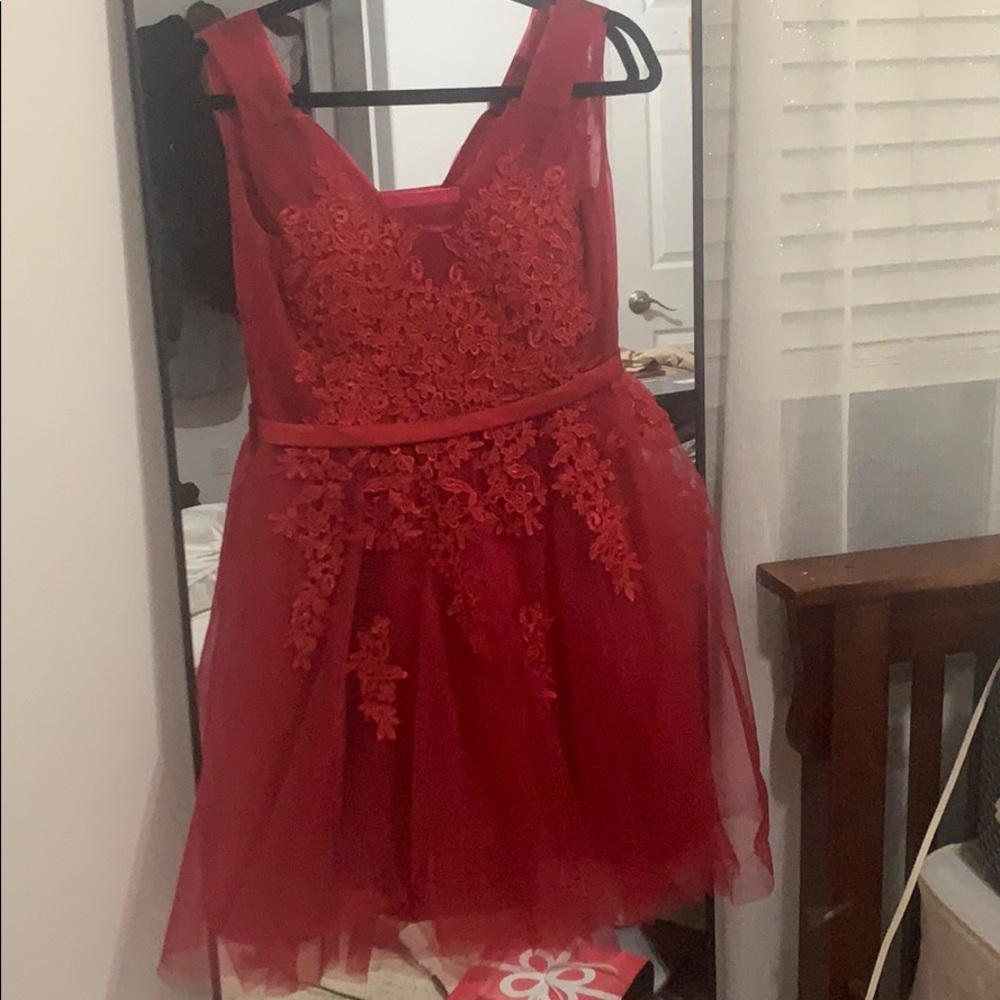 Red Florace Laceup-Back Dress